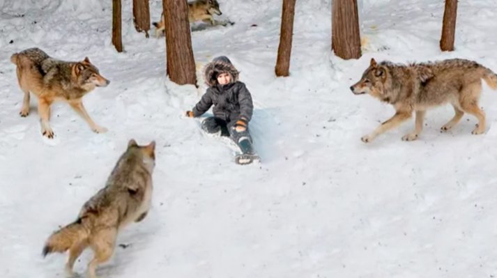 волки окружают мальчика